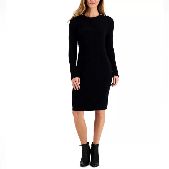 Charter Club | Dresses | Charter Club Womens Black Knit Midi Long Sleeve Sweater  Dress Size S | Poshmark